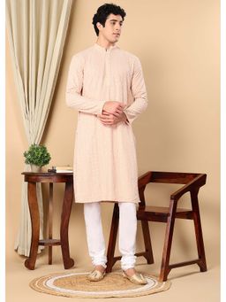 TATTVA - Peach Embroidered Kurta and Pyjama (Set of 2)
