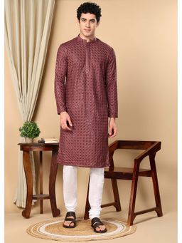 TATTVA - Mauve Embroidered Kurta and Pyjama (Set of 2)