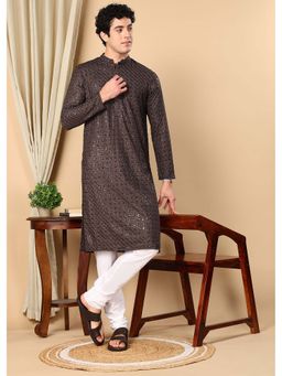 TATTVA - Brown Embroidered Kurta and Pyjama (Set of 2)