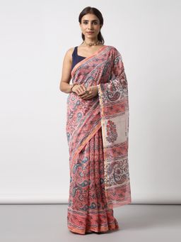Moora - Fields Of Joy Hand Block Print Chanderi Silk Saree with Unstitched Blouse