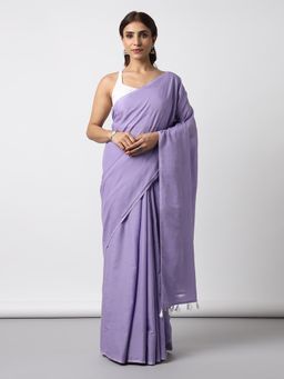 Moora - Lost In Lavender Mulmul Cotton Saree With Tassels with Unstitched Blouse