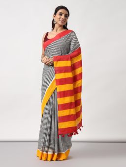 Moora - Women Multi-Color Cotton Stripes Saree with Unstitched Blouse