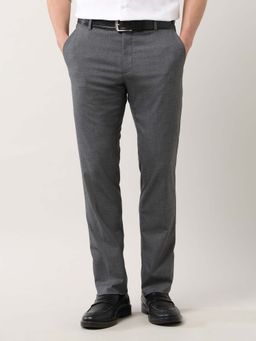 Arrow - Mens Grey Mid Rise Dobby Textured Trouser