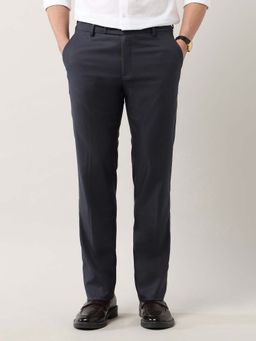 Arrow - Mens Navy Blue Mid Rise Solid Trouser
