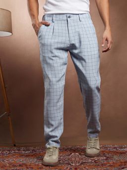 Campus Sutra - Mens Cloud Grey Graph Checks Tailored Trouser