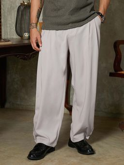 Campus Sutra - Mens Cloud Grey Solid Straight-Cuffed Trouser