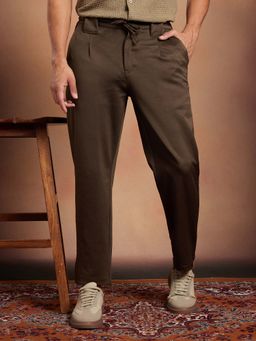 Campus Sutra - Mens Coffee Brown Checks Waffle Trouser