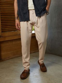 Campus Sutra - Mens Fawn Beige Textured Trouser