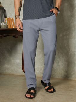 Campus Sutra - Mens Coin Grey Micro-Waffle Textured Trouser