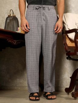 Campus Sutra - Mens Moon Grey Graph-Checks Casual Trouser