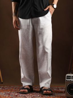Campus Sutra - Mens Off White Stripes Casual Trouser