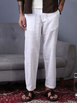 Campus Sutra - Mens Daisy White Stripes Casual Trouser