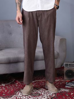 Campus Sutra - Mens Coffee Brown Corduroy Solid Trouser
