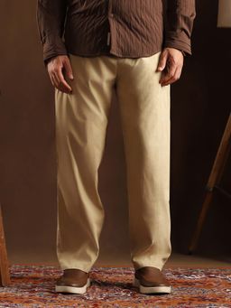 Campus Sutra - Mens Beige Solid Trouser