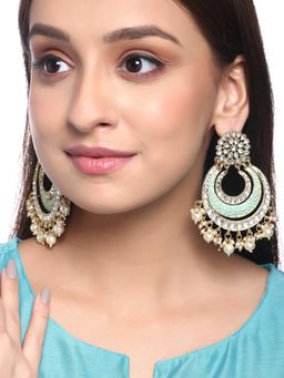 Yellow Chimes - Gold Plated Meenakari Kundan Studded Chandabali Earrings