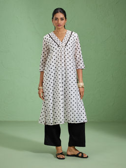 Likha - Viscose Chanderi Printed A-Line White Kurta LIKFUKU1015