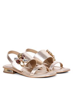 Saint G - Multi Stone Butterfly Trim Gold Leather Sandals