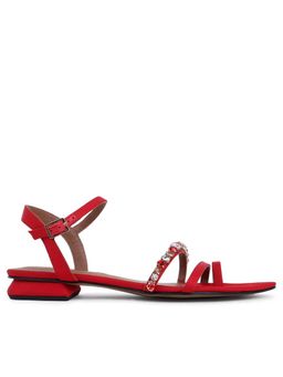Saint G - Annie Stone Embellished Red Nylon Fabric Sandals