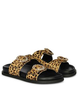 Saint G - Jewel Pin Buckle Beige Leo Print Leather Sandals