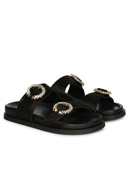 Saint G - Jewel Pin Buckle Black Leather Sandals
