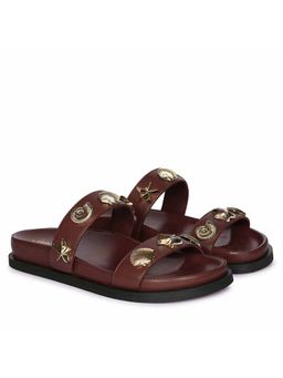 Saint G - Hallie Seashell and Star Studs Brown Leather Sandals