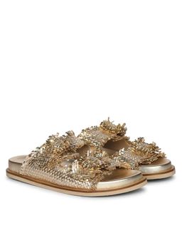 Saint G - Nuala Diamante Gold Platin Woven Leather Sandals