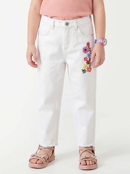United Colors of Benetton - Pure Cotton Loose Fit Mid Waist Embroidered Jeans