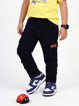United Colors of Benetton - Blue Cotton Loose Fit Solid Cargo