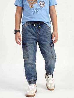 United Colors of Benetton - Blue Cotton Tapered Leg Mid Waist Solid Joggers