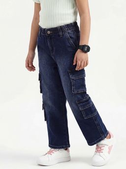 United Colors of Benetton - Blue Cotton Wide Fit Solid Cargo