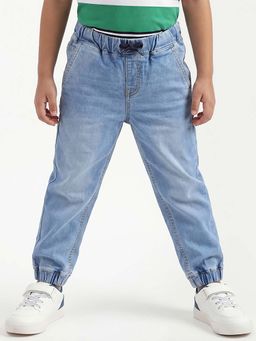 United Colors of Benetton - Blue Cotton Tapered Leg Mid Waist Solid Joggers