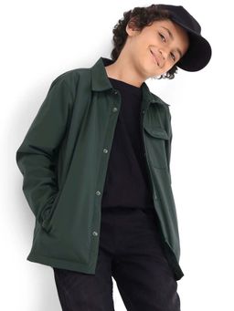 RARE ONES - Green Polyester Collar Neck Solid Jacket