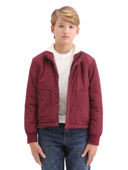 RARE ONES - Maroon Polyester Regular Fit Solid Jacket