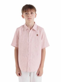 RARE ONES - Pink Cotton Blend Half Sleeves Notched Lapel Shirt
