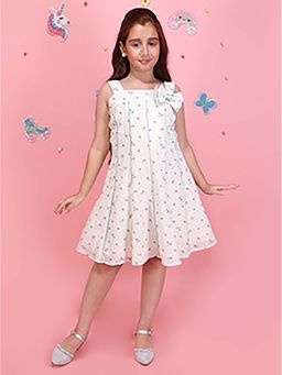 Cutecumber - Girls White Shoulder Strap Georgette Party Outfit Knee Length Dress