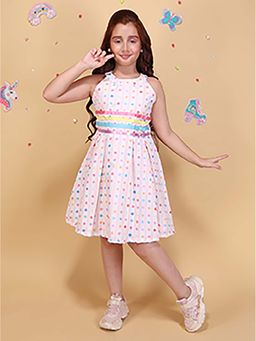 Cutecumber - Girls Multicolor Floral Printed Sleeveless Partywear Round Neck Dress