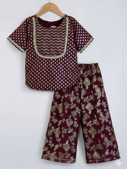 The Magic Wand - Maroon Girls Ethnic Motif Printed Kurta And Palazzo