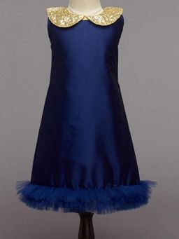 The Magic Wand - Woven Sleeveless Embellished Bodycon Dress - Navy Blue