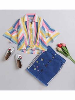 The Magic Wand - Woven Three Forth Sleeves Striped Shirt And Skirt