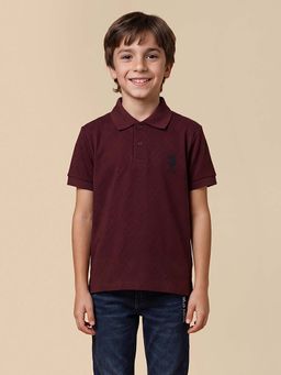 U.S. POLO ASSN. - Kids Boys Geometric Self Design Regular Fit Polo T-shirt