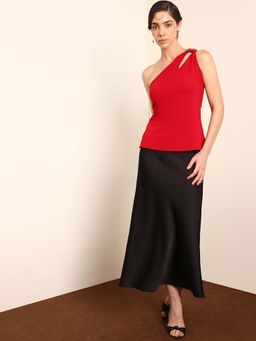 FableStreet - Red Textured Regular Fit Sleeveless Top