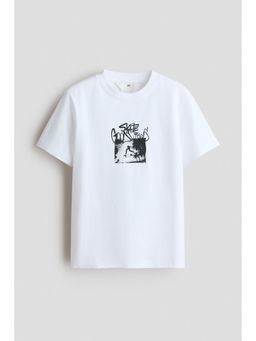 H&M - Boys White Printed Cotton T-Shirt