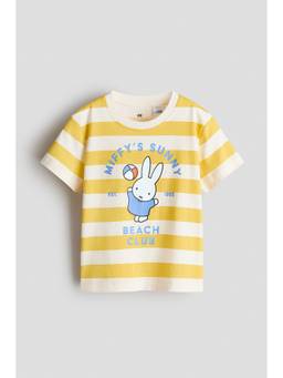H&M - Girls White Print-Motif Cotton T-Shirt