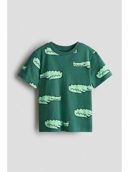 H&M - Boys Green Printed Cotton T-Shirt
