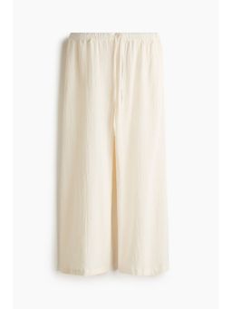 H&M - Women White Linen-Blend Drawstring Trousers