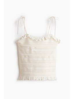 H&M - Women White Pointelle-Knit Tie-Strap Top