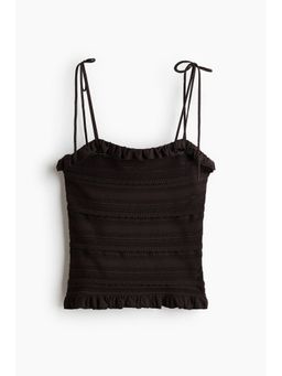 H&M - Women Brown Pointelle-Knit Tie-Strap Top