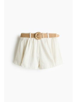 H&M - Women Beige Belted Cotton Shorts