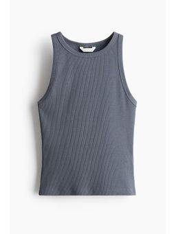 H&M - Women Grey Ribbed Cotton Vest Top