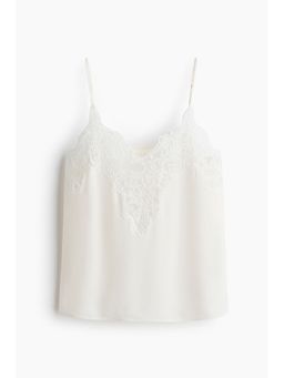 H&M - Women White Lace-Trimmed Strappy Top